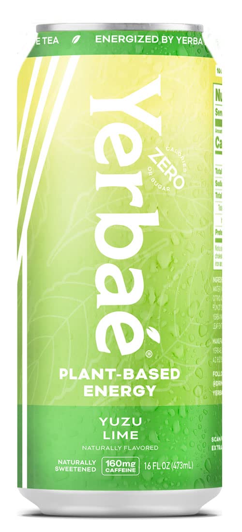 Yerbaé Energy Beverage Yuzu Lime - Lemon Lime Flavor - 0 Sugar, 0 Calories, 0 Carbs, Energized by Yerba Mate. Yerbae is Naturally Caffeinated & Plant-Based, Healthy Alternative to Coffee and Sugary Sodas 16oz cans (12 Pack)