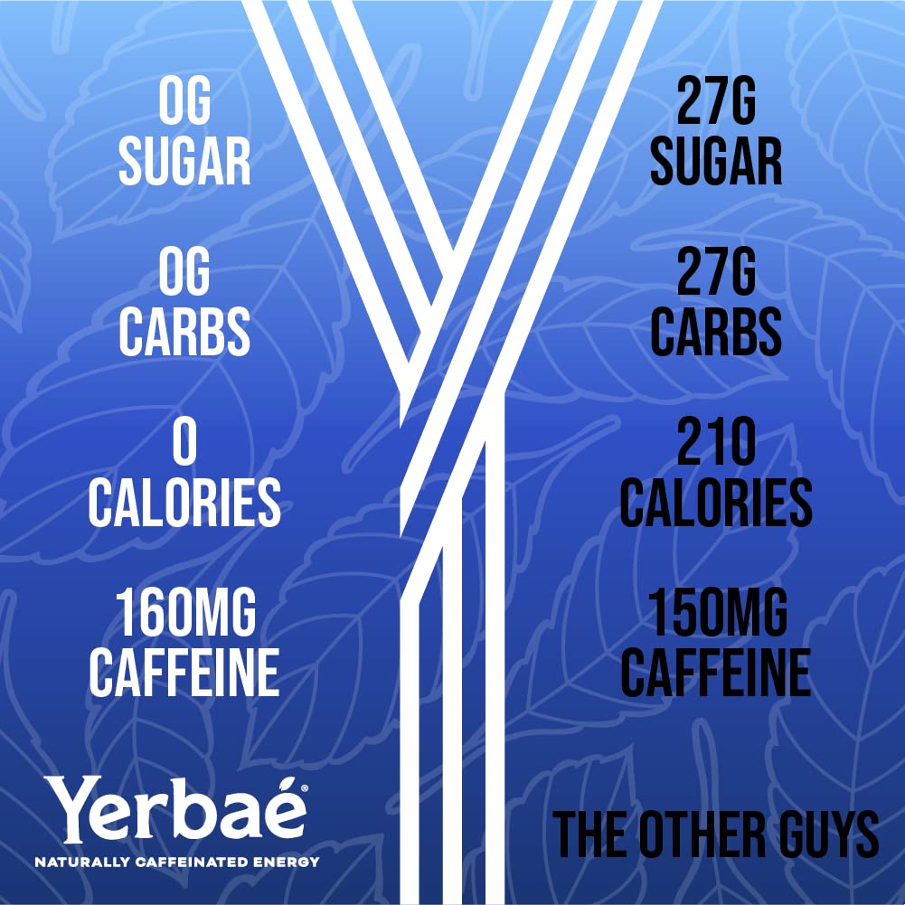 Yerbaé Energy Seltzer - Acai Blueberry, 0 Sugar, 0 Calories, 0 Carbs. Yerbae is Energized by Yerba Mate, Naturally Caffeinated & Plant-Based, Healthy Alternative to Coffee and Sugary Sodas, 12oz cans (12 Pack)