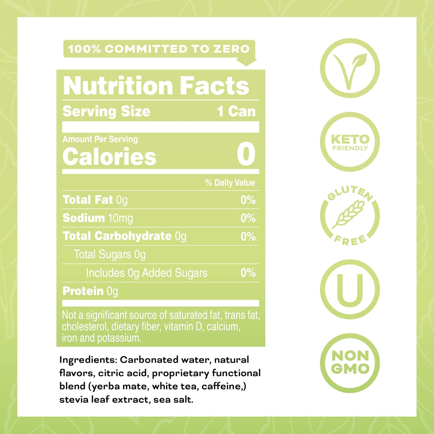 Yerbaé Energy Beverage Yuzu Lime - Lemon Lime Flavor - 0 Sugar, 0 Calories, 0 Carbs, Energized by Yerba Mate. Yerbae is Naturally Caffeinated & Plant-Based, Healthy Alternative to Coffee and Sugary Sodas 16oz cans (12 Pack)