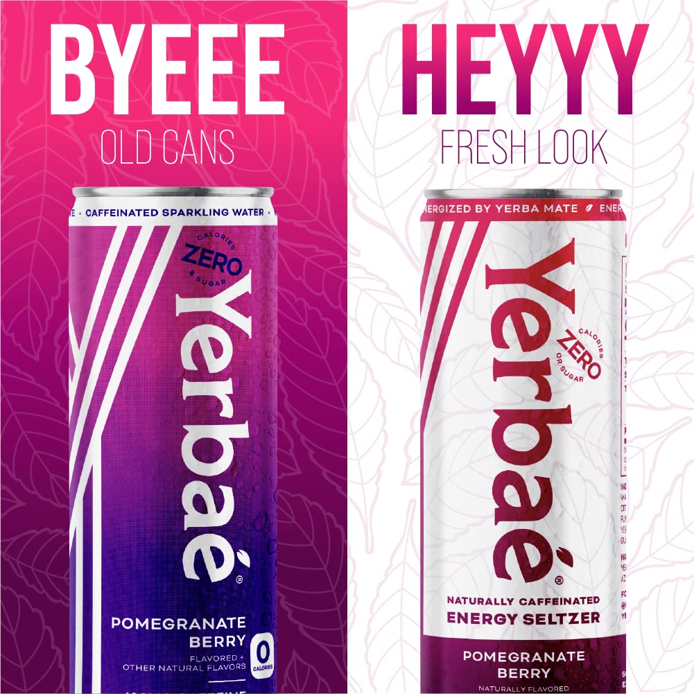 Yerbaé Energy Seltzer - Pomegranate Berry, 0 Sugar, 0 Calories, 0 Carbs. Yerbae is Energized by Yerba Mate, Naturally Caffeinated & Plant-Based, Healthy Alternative to Coffee and Sugary Sodas, 12oz cans (12 Pack)