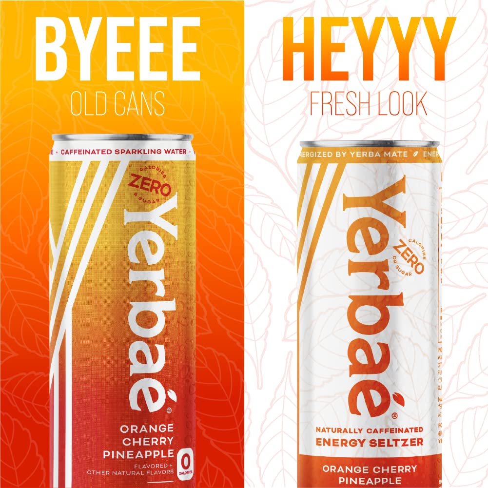 Yerbaé Energy Seltzer - Orange Cherry Pineapple, 0 Sugar, 0 Calories, 0 Carbs. Yerbae is Energized by Yerba Mate, Naturally Caffeinated & Plant-Based, Healthy Alternative to Coffee and Sugary Sodas, 12oz cans (12 Pack)