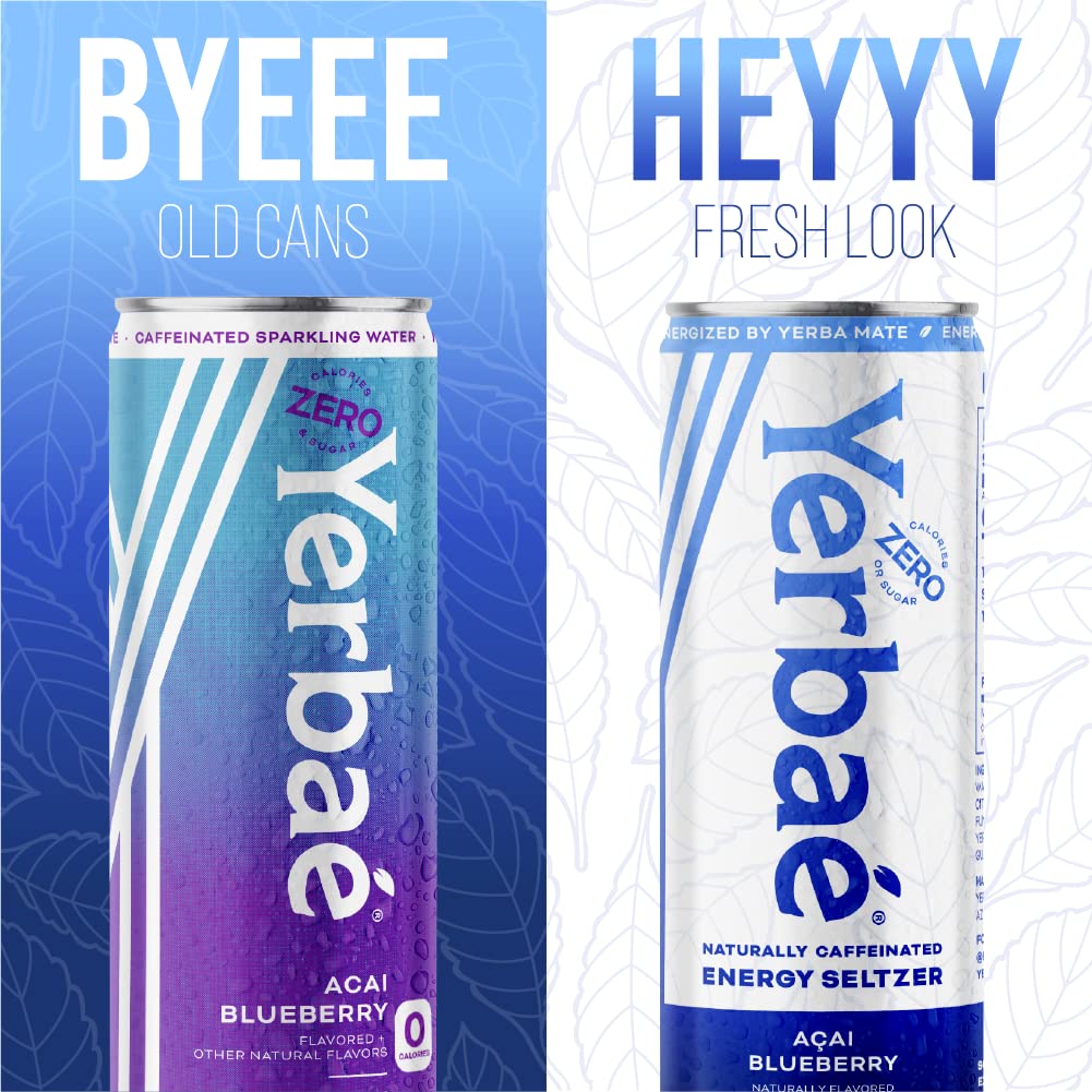 Yerbaé Energy Seltzer - Acai Blueberry, 0 Sugar, 0 Calories, 0 Carbs. Yerbae is Energized by Yerba Mate, Naturally Caffeinated & Plant-Based, Healthy Alternative to Coffee and Sugary Sodas, 12oz cans (12 Pack)