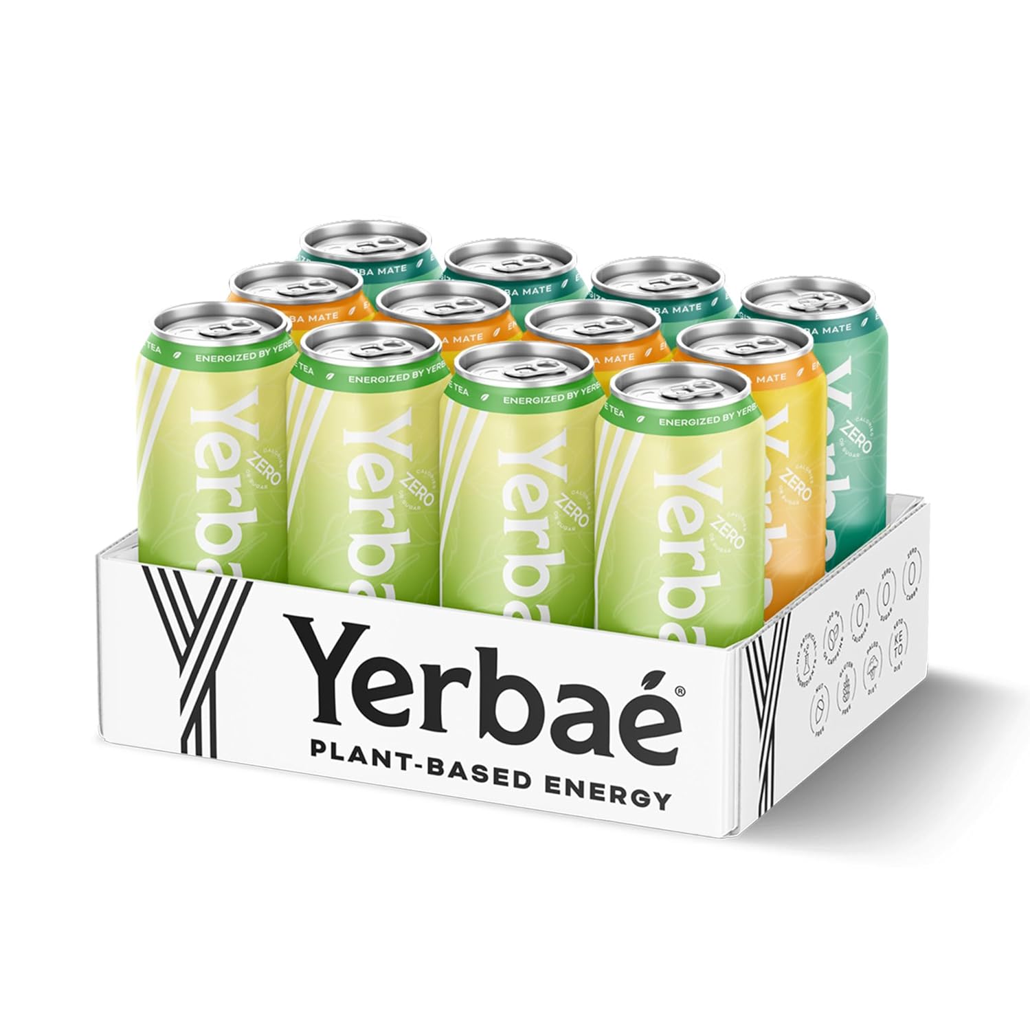 Yerbaé Energy Beverage - Variety Flex Pack, 0 Sugar, 0 Calories, 0 Carbs. Yerbae is Energized by Yerba Mate, Plant-Based, Healthy Alternative to Sugary Energy Drinks, 16oz cans (12 Pack)