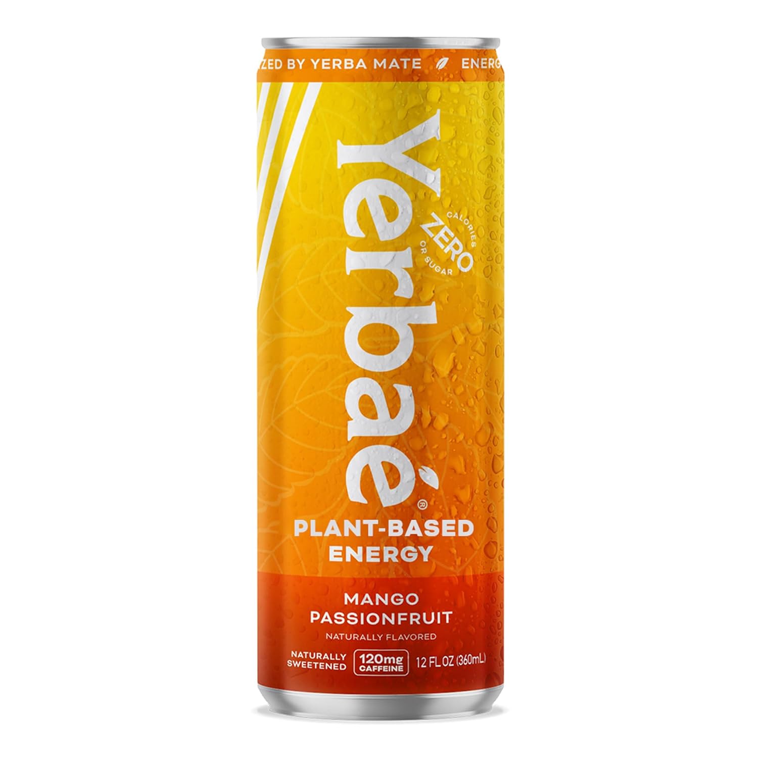 Yerbaé Energy Beverage, Mango Passion Fruit, slim 12oz Cans, 120mg Caffeine. Yerbae has 0 Sugar, 0 Calories, 0 Carbs, Energized by Yerba Mate, Plant-Based, Healthy Alternative to Sugary Drinks, 12oz cans (12 Pack)