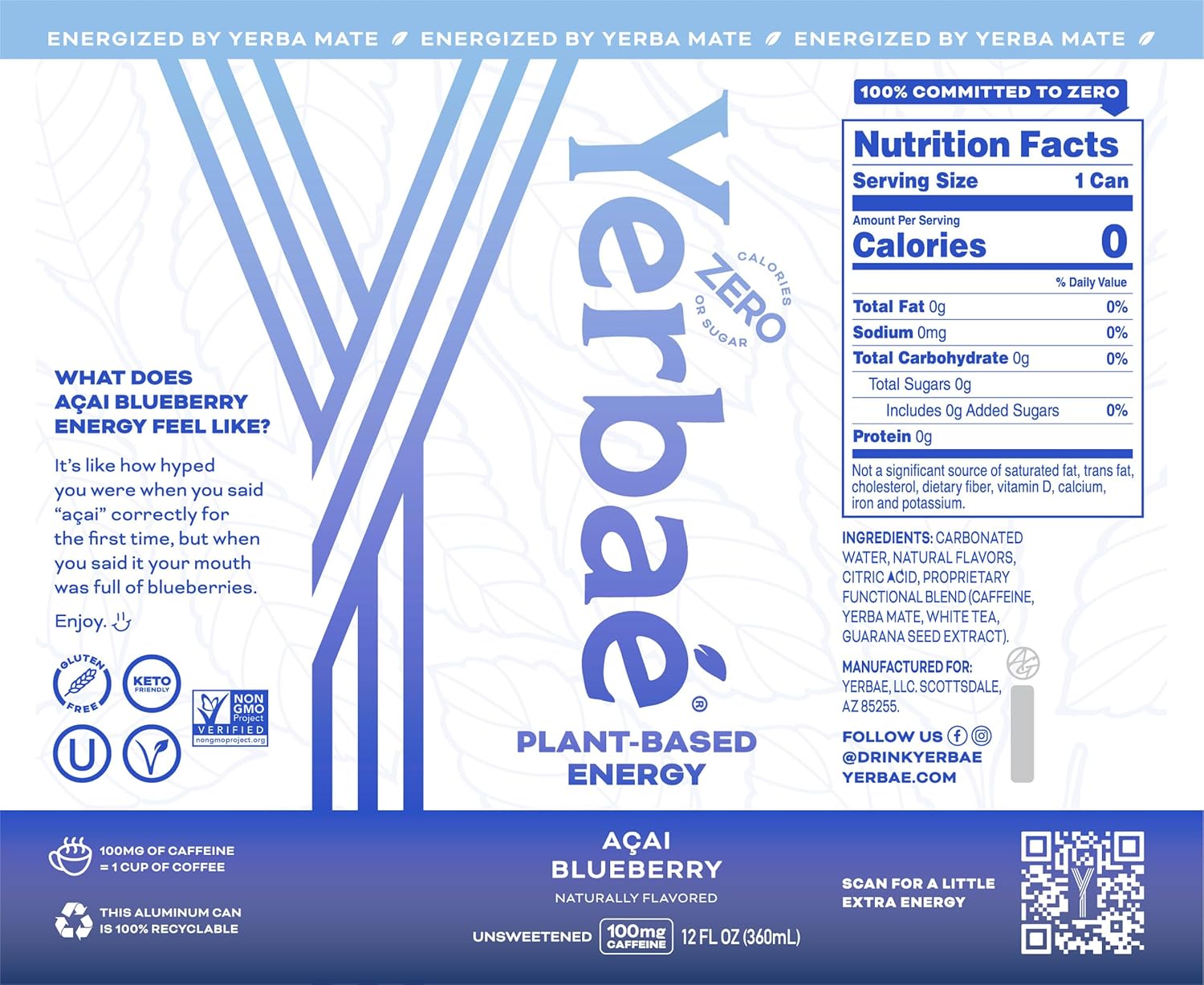 Yerbaé Energy Seltzer - Variety Performance Pack, 0 Sugar, 0 Calories, 0 Carbs. Yerbae is Energized by Yerba Mate, Naturally Caffeinated & Plant-Based, Healthy Alternative to Coffee and Sugary Sodas, 12oz cans (12 Pack)